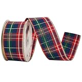 MEEDEE Tartan Plaid Wired Ribbon 2-1/2' Wide with 25 Yards Red Crimson & Navy Blue Scottish Plaid with Metallic Threads Ribbon for Christmas Tree, Wreaths, Bows, Gift Wrap, Weddings, Holiday Crafts