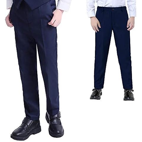 Fersumm Boys Pants for Kids Formal Dress Pants Adjustable Waist Flat Front Trousers Blue Size 5 Cover