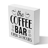 Coffee Signs For Coffee Bar, The Coffee Bar Open 24 Hours Wooden Sign Decorations Home Kitchen Coffee Bar Coffee Shop Shelf Table Decor 5 X 5 Inch Coffee Decorations Signage For Coffee Bar Open Sign