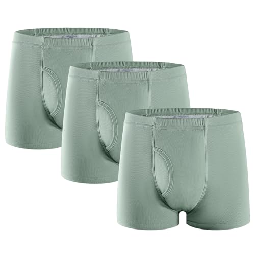 3 Pares de Calzoncillos para Incontinencia Hombre Boxer de Algodón Lavable y Reutilizable con Almohadilla Absorbente de 300 ml Ropa Interior Absorbente Verde Talla L