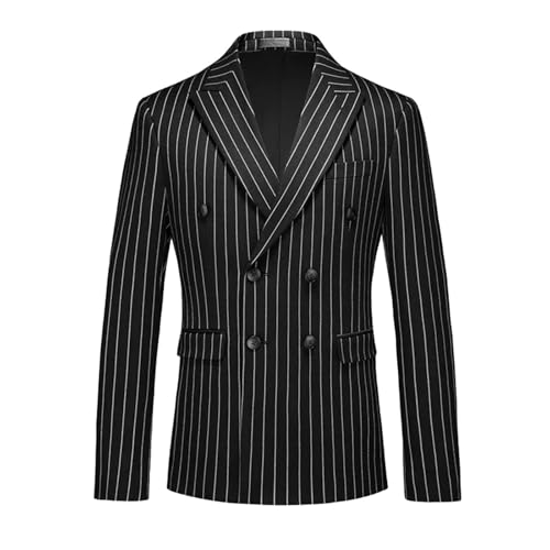 Men's White Vertical Stripe Blazers Double Breasted Slim Fit Dress Jacket Wedding Party Coat