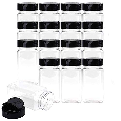 Bekith 16 Pack 9 Oz Plastic Spice Jars Bottles Containers with Black Cap