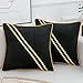 Taie d'oreiller 45x45cm Lot de 2 Oreillers de Luxe en Cuir Doré à Rayures Housses Coussins en Velours Décoratif Noir Taie d'oreiller Décor Extérieur pour Canapé-lit