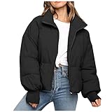 boseucn Puffer Jacke Damen Winter, Damen Cropped Fit Pufferjacke mit Breitem Stehkragen Modern Frauen Winterjacke Kurz Geschnitten Wattierte Steppjacke Jacke Winter Puffer Jacket mit Taschen