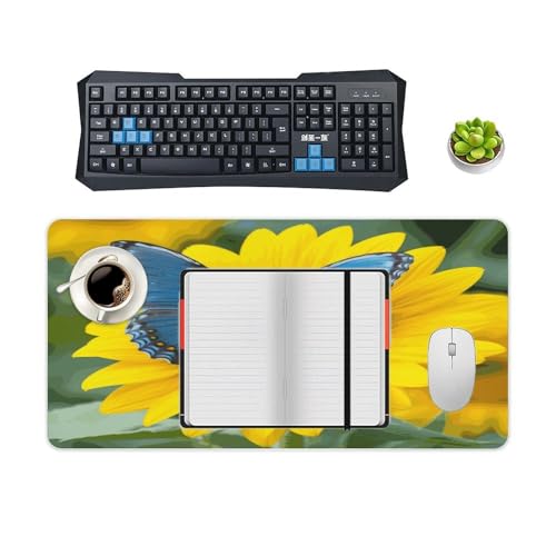 Sunflower Blue Butterfly Desk Pad grande de caucho miniatura 4