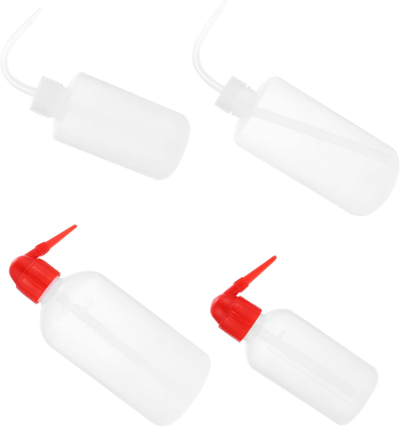 Veemoon 4pcs Plastic Elbow Wash Bottle Set Squeeze Bottles for Lab Use Graduated Measuring Tip for Cleaning and Watering
