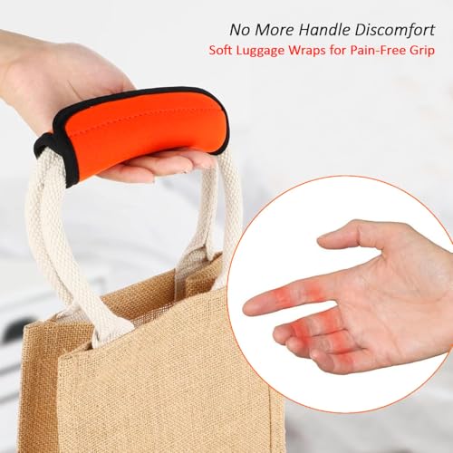 Image of 5 Pack Neoprene Luggage Handle Wraps - Soft Grip Covers for Suitcase, Carry-On & Backpacks - Travel Accessory & Colorful Baggage Identifier (5 Pack Orange)