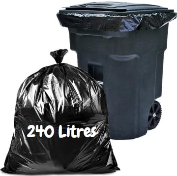 Sac Poubelle 240 litres | Housse Protection Conteneur Ordures 240l | 50 Sacs Housses 240 Litres Noir | Tous Types Déchets et Ordures | Epaisseur 30µ | Anti Fuites et Anti Salissures