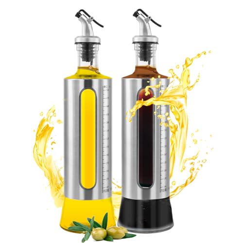 2 Piezas Aceitera y Vinagrera Antigoteo, Botella de Aceite de Oliva Cristal, Dispensador de Vinagre 500ml, Bote Aceite con Boquilla, Garrafa de Vidrio para Cocinar, Barbacoas, Ensalada (2pcs)