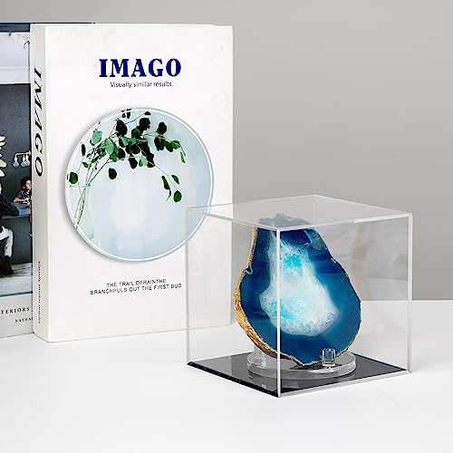 Image of 5x5x5Inch Acrylic Simple Self-Assembly Display Box with Black Base | Removable Figures Toys Props Display Riser Stand, Cube Countertop Decorative Storage Box for Collectibles Home Organization