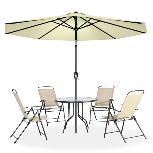 YRHome 300cm Sonnenschirm Alu Neigbar mit Handkurbel UV Schutz 40+ - Dunkelgrau Gartenschirm Terrassenschirm Marktschirm für Balkon, Garten, Terrasse