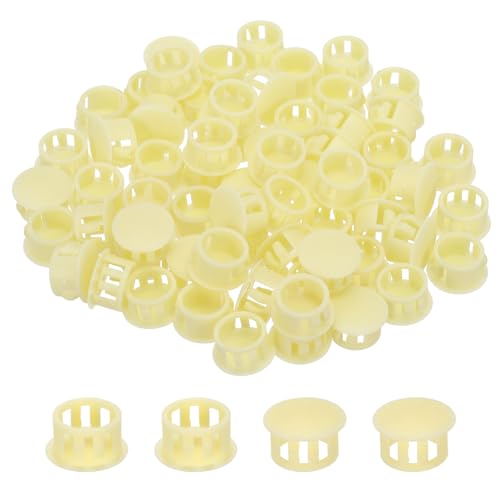 Image of MECCANIXITY 64PCS 15mm(19 /32 inch) Beige Plastic Hole Plugs, Flush Type Panel Hole Plugs Insert End Caps for Locking Hole Tubes Furniture Cabinet