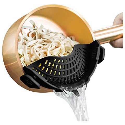 AUOON Clip On Strainer Silicone for All Pots and Pans, Pasta Strainer Clip on Food Strainer for Meat Vegetables Fruit Silicone Kitchen Colander Cover