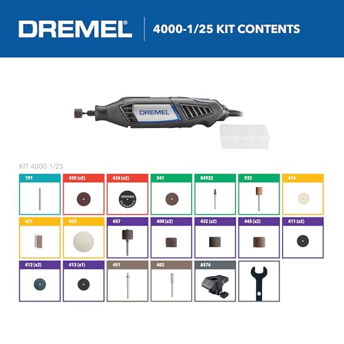 Image of Dremel 4000-1 /25 Variable Speed Rotary Tool Kit- Engraver, Polisher, and Sander- Perfect for Cutting, Detail Sanding, Engraving, Wood Carving, and Polising- 1 Attachment & 25 Accessories