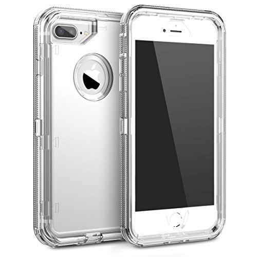 MAXCURY for iPhone 8 Plus, iPhone 7 Plus Case, Heavy Duty Anti-Shock Hybrid Protective Clear TPU & PC 3 in 1 Dual Layer Shockproof Cover for iPhone 6 Plus/6s Plus in 5.5 Inch (Clear)