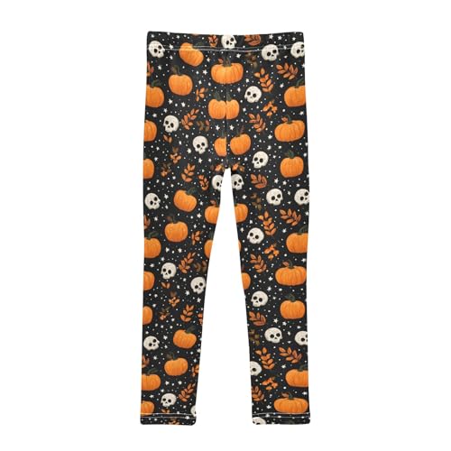 Girls' Athletic Leggings Ankle Length Yoga Dance Pants Kids Teen 4T Pumpkin Skull2