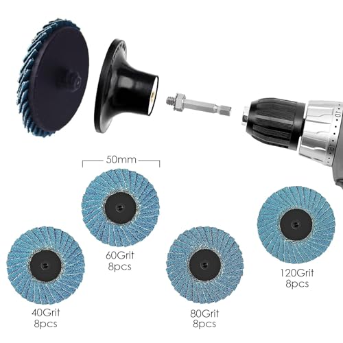 32 Stück Fächerscheiben 50mm, 2 zoll Schleifscheiben 50mm, Korn 40/60/80/120, Winkelschleifer Chleifmopteller Schleifscheiben Flap Disk für Metall Holz Stahl, Zirkonkorund Schruppscheibe