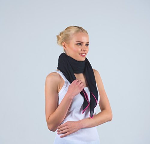 Neck Brace Cover, Smart Scarf Extremely Soft on The Skin - THE KOOCARE. Wear Your Cervical Collar with Comfort, Style and Discretion. Color :Black with Fuchsia Pink Edging in Silk & Micromodal