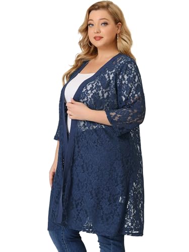 Image of Agnes Orinda Plus Size Cardigans for Women Lace Cardigan Lightweight Crochet 3 /4 Sleeve Cover Up Jacket