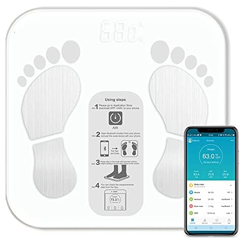 BSPOILED Smart Scale Bluetooth for Bodyweight, Digital Body Weight Bathroom Scales Weighing Scale Smart BMI Scales, Body Composition Monitors with Smartphone App For 18 measurement, White Cover
