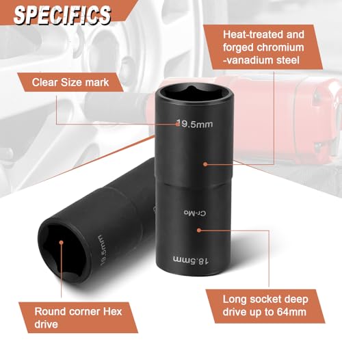 Kigniote Schlagschrauber Nüsse 18,5mm x 19,5mm - 1/2 Zoll Doppelkopf Radmutter-Klapp-Stecknuss für Ford Land Rover und Alle Modelle, Lug Nut Flip Socket