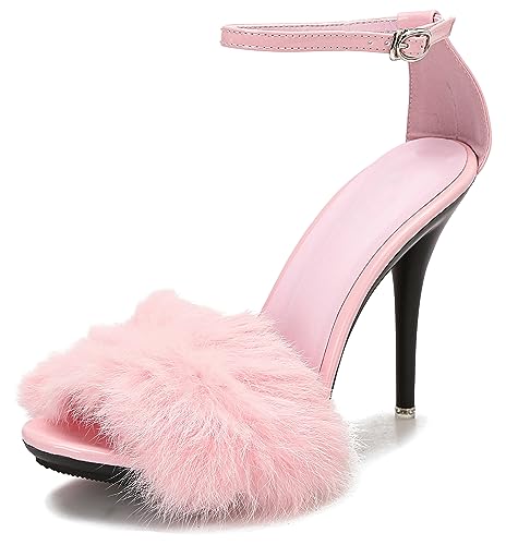 Sandales habillées à talons hauts en fourrure TM017 pour femme chic