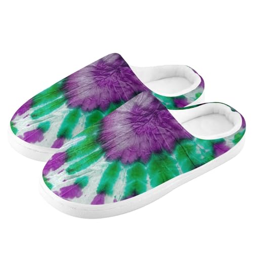 House Fuzzy Slippers Tie-dye Green Purple Anti-Slip Warm Shoes for Womens and Men 208620614
