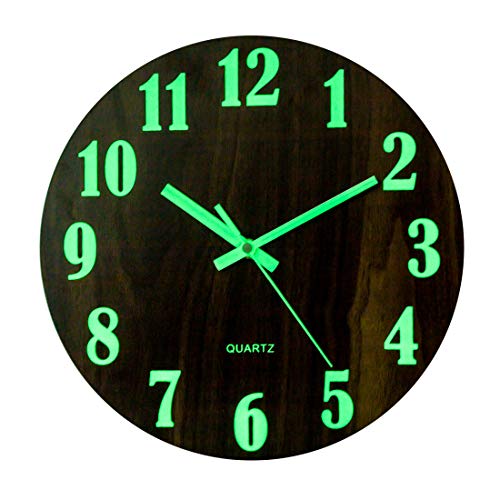RuiyiF Silent Wall Clock Glow in The Dark Non Ticking, 12 Inch Night Light Wall Clocks Battery Operated Vintage for Living Room Decor/Kitchen/Bedroom Easy to Read (Numeral)