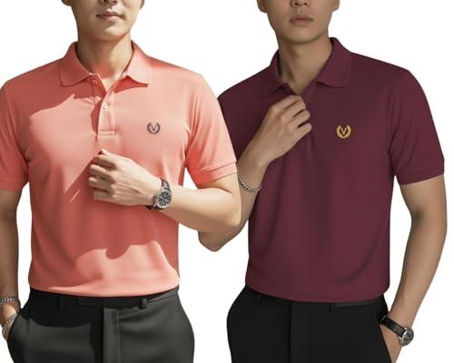Image of MACK JONNEY Men's Solid Polo T-Shirt | Premium Cotton Blend | Regular Fit | Short Sleeve | Collared Casual Wear|Pack of 2 -MJ-157