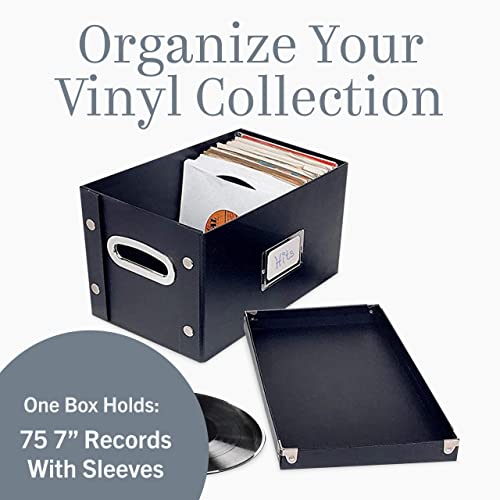 Image of Snap-N-Store 45 RPM Vinyl Record Box, Collapsible Storage Case, Black