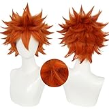 JoneTing Hinata Wig【+Hair Cap】 Short Orange Spiky Wig with Bangs Men's Wavy Orange Wigs Hinata Cosplay Costume Hair Oranging Spiky Hairs with Bangs Cosplay Halloween Theme Party Costume Outfit