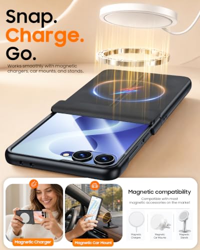 Image of Magnetic for Samsung Galaxy Z Flip 8 Case with Hinge Protection & Built-in Outer Screen Protector, Fit for Magsafe, Ultra-Thin PU Leather Matte PC Shockproof Cover for Galaxy Z Flip 8-Black Gray