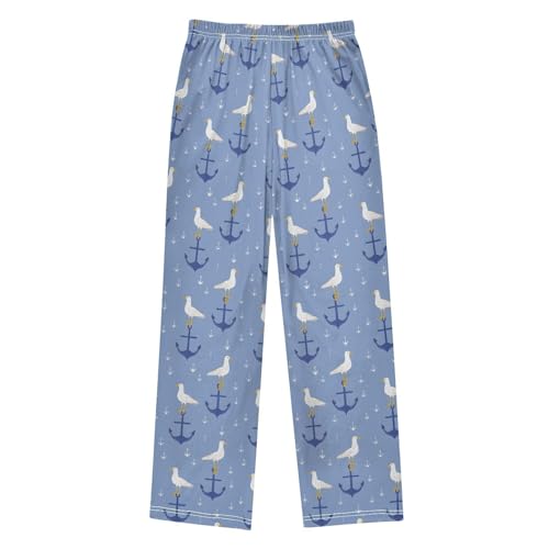 ALAZA Anchor Seagull Blue Cartoon Pajama Lounge Pants Long Sleep Pajama Bottoms with Pockets2