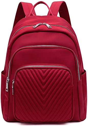BMVMB Women Backpack Nylon Red Shoulder Bag Casual Lightweight Backpacks Rucksack Daypack for Women