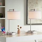 Colby Brushed Nickel USB and Outlet Desk Lamps - Set of 2