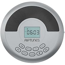 Riptunes CD Player Portable Rechargeable Battery Bulit-in - Wireless, Dual Speakers Anti-Skip Protection - Compatible MP3 USB- Silver