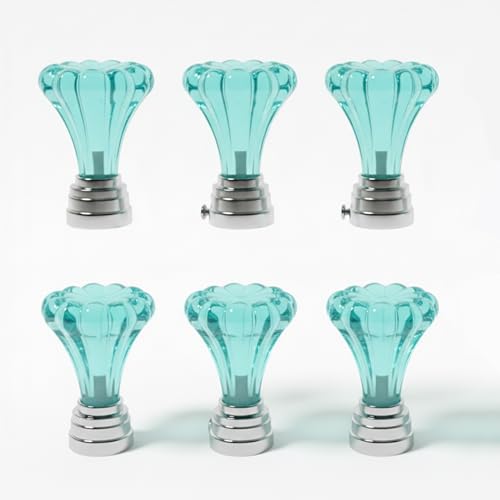 Image of Atlantic Curtain Rod Finials Set of 6 - Flower Style Decorative Textured Resin Finials for Standard Drapery Rods, Aqua Blue