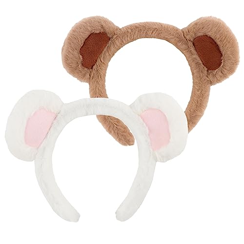 WHAVEL 2 Pcs Bear Ears Headband, Cute Animal Ears Headband Bear Headband Plush Ears Head Band Bear Costume Party Hair Accessories for Adult Women Kids Halloween(White, Brown)