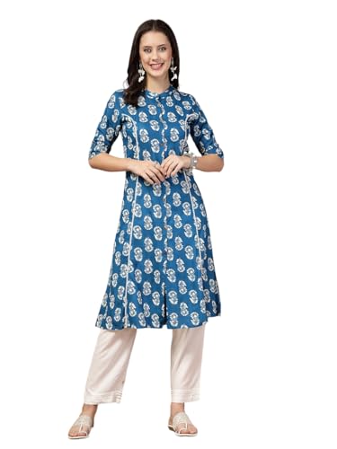 Image of Stylum Women's Pink Floral Printed Rayon A-Line Kurta