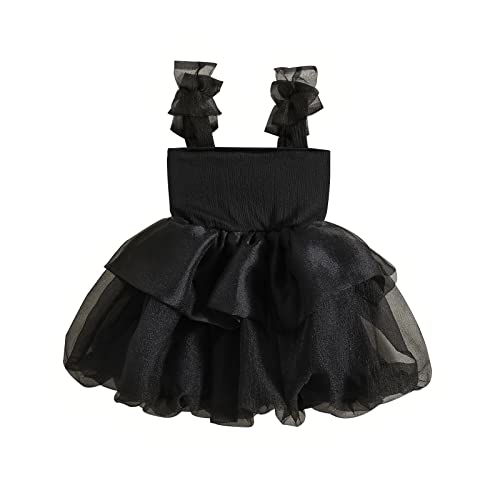 Baby Girl Birthday Dress Sleeveless Bow Slip Tulle Dress Toddler Layered A-line Sundress for Party