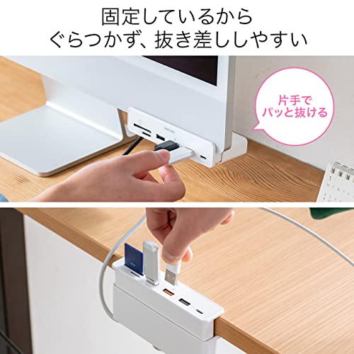 サンワダイレクト USBハブ クランプ Type-C HDMI 4K/60Hz microSD/SD USB-A×3 ドッキングステーション 400-ADR330W