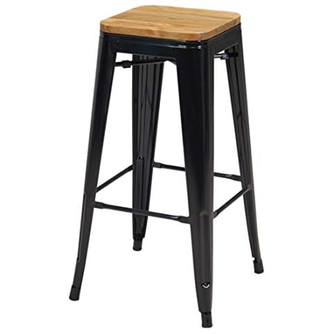 DUHOME Metal/Iron Bar Stool Chair/Stackable Industry Design Colour Selection 665D, colour:black + blond wood, material:Metal Cover