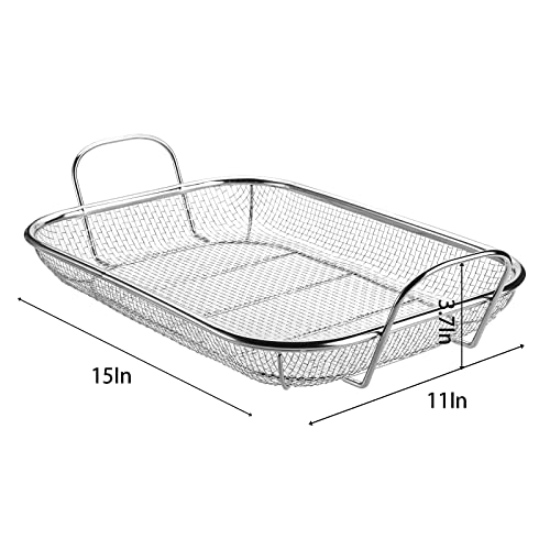 Wuweot Grill Basket, Vegetable Barbecue Basket, 15" X 11" Stainless Steel Square Wire Mesh Grilling Basket Roasting Pan With Two Handles For Vegetables, Chicken, Meats And Fish #TOP1