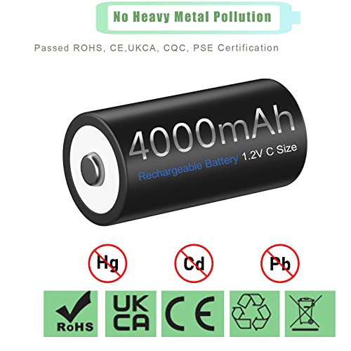 Palowextra Premium Rechargeable C Battery 6 Pack High Capacity 4000Mah 1.2V Nimh Batteries (C Size Batteries) #TOP5