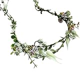 LLinfflr Boho Flower Headband Bridal Flower Crown Hair Wreath Floral Headpiece Halo Party Prom Wedding Photos Green