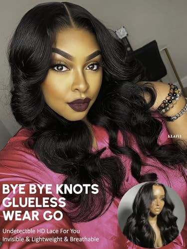 Image of KLAIYI Wear And Go Glueless Wig Bye Bye Knots 13x4Precut Lace Front Wigs Human Hair Loose Body Wave Wig Pre Bleached Pre Everything Pre Plucked with Baby Hair 3S Ready to Wear Beginner Friendly 22Inch