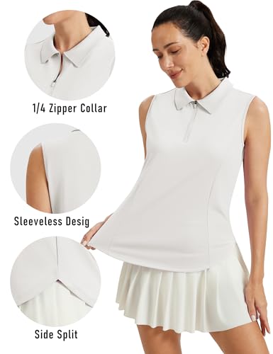 Image of MAGCOMSEN Womens Golf Shirts Sleeveless 1 /4 Zip Collared Polo Shirt UPF 50+ Quick Dry Workout Tank Tops Tennis