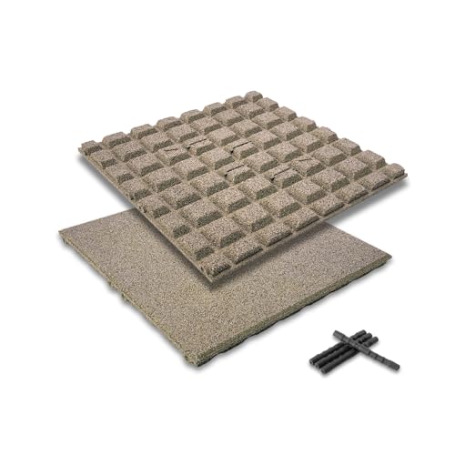 bepco Fallschutzmatte 4er Set - Gummimatte, Bodenmatte, stoßdämpfend & rutschfest, mit 16 Verbindungsstiften, aus recyceltem Gummi, für Wege/Terassen/Spiel &-Sportanlagen (Sand, 50 x 50 x 2,5cm) bepco Fallschutzmatte 4er Set - Gummimatte, Bodenmatte, stoßdämpfend & rutschfest, mit 16 Verbindungsstiften, aus recyceltem Gummi, für Wege/Terassen/Spiel &-Sportanlagen (Sand, 50 x 50 x 2,5cm)