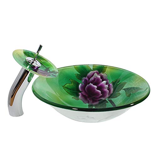 Lavabo de salle de bain design en verre trempé avec son robinet cascade élégant
