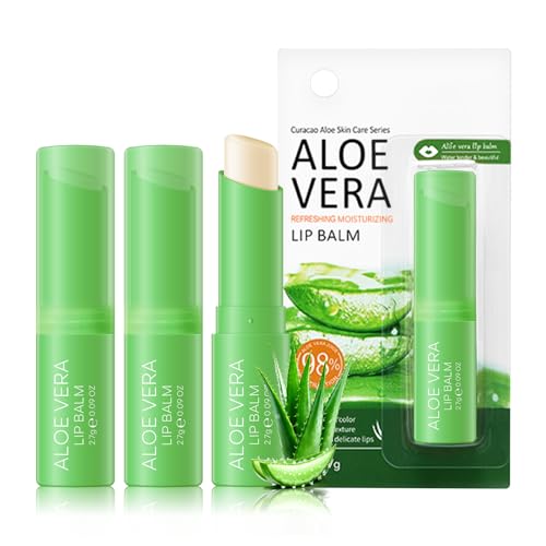 KYDA 3 Pcs Aloe Vera Lip Balm Deep Hydrating Lip Balm Reduce Fine Lines Daily Lip Moisturizer for Dry Cracked Lips with Real Aloe Vera Colorless Finish